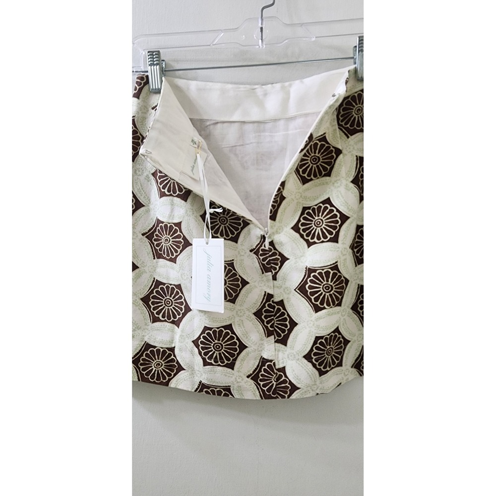 Julia Amory Brown Cream Geometric Floral Block Print Cotton Mini Skirt XS New - Picture 5 of 7